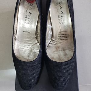 Ron White Andrea Onyx/Gold Metallic Fleck Suede Wedges - Size 36.5 UK